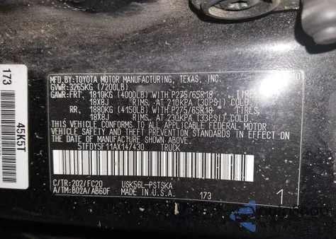 2010 Toyota Tundra Grade 5.7L V8 from USA, damaged, VIN 5TFDY5F11AX147430